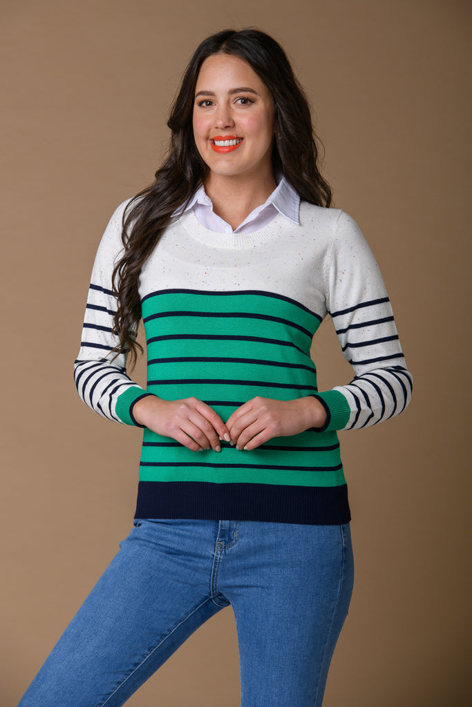 Nep Stripe Insert Sweater - Green-Knitwear-Paco