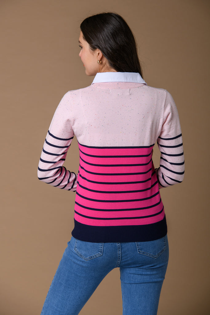 Nep Stripe Insert Sweater - Pink-Knitwear-Paco