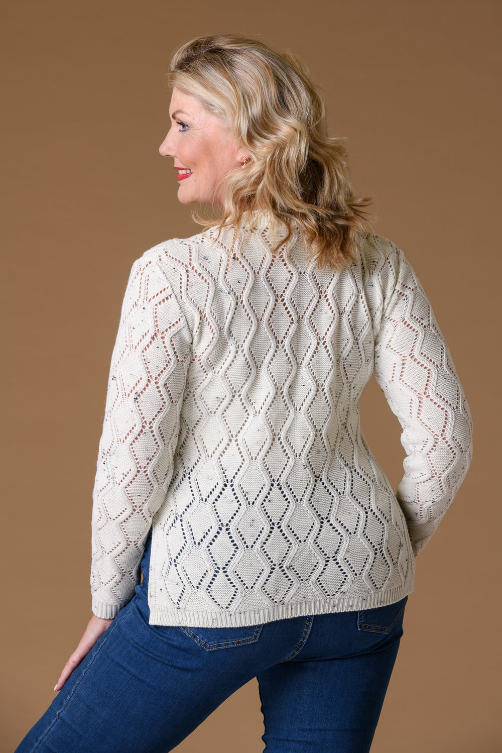 Open Pointelle Sweater Beige Nep