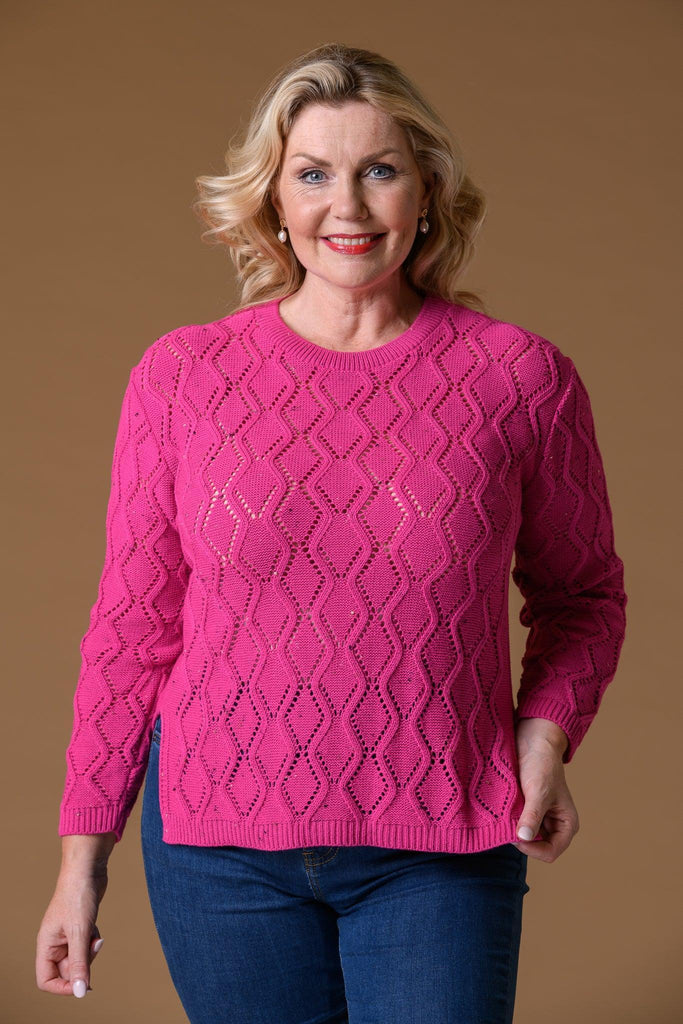 Open Pointelle Sweater - Cyclamen-Knitwear-Paco