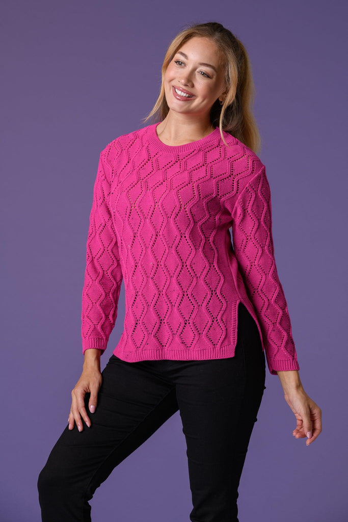 Open Pointelle Sweater - Cyclamen-Knitwear-Paco