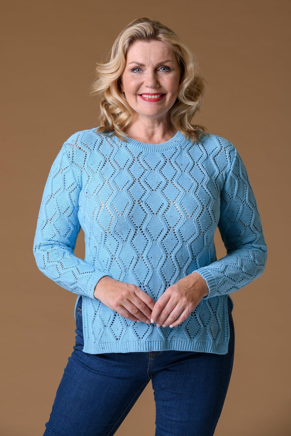 Open Pointelle Sweater Turquoise Nep