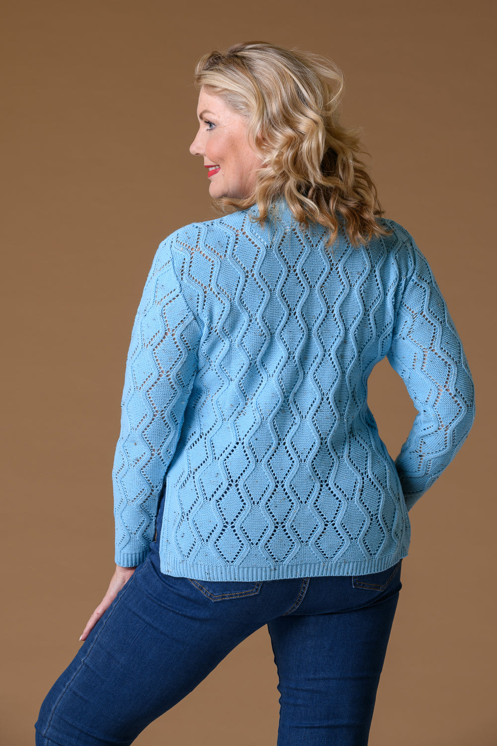 Open Pointelle Sweater Turquoise Nep