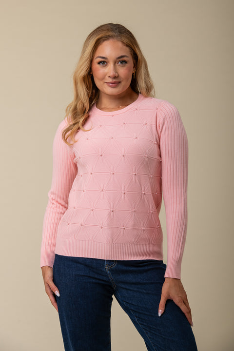 Rib Slv + Pearl Sweater 2 KP173681 PINK