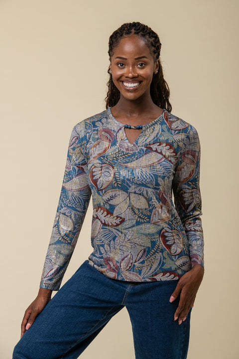 Animal Print Foil Bead Top GL12740 Blue/Beige