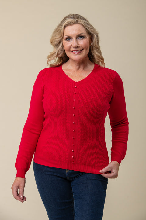 Pearl Front Rib Sweater 2 KP733646 RED