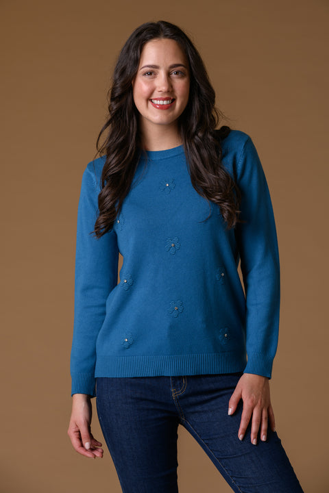 Raised Flower Sweater KP519089 BLUE