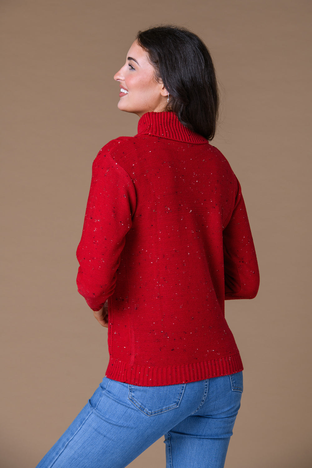 Cable Roll Neck Sweater Deep Scarlet Nep