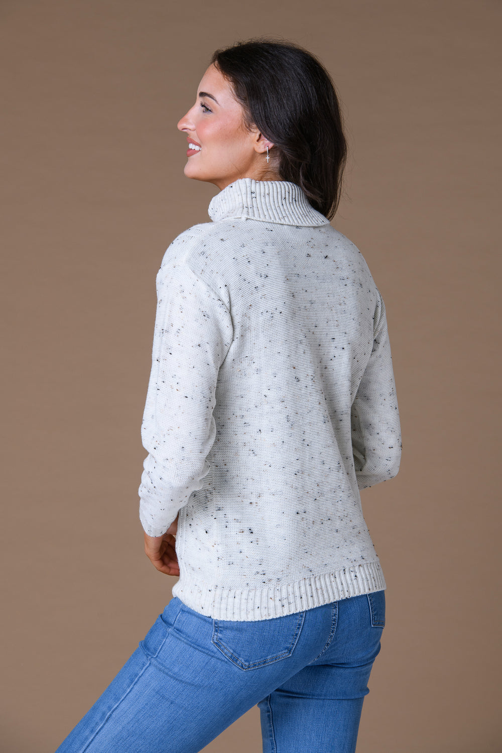 Cable Roll Neck Sweater Beige Nep