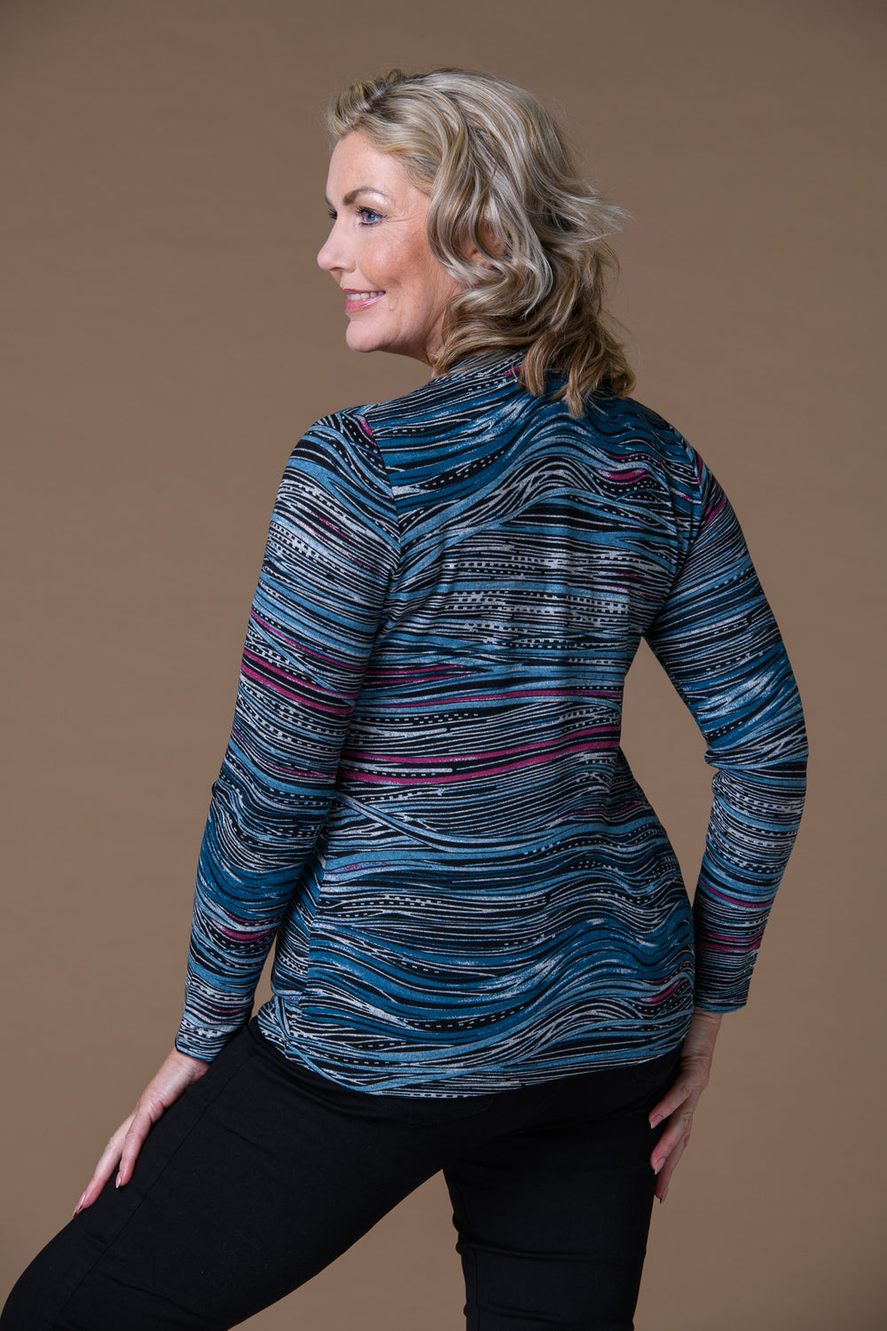 Jersey Print Collar Top BLUES