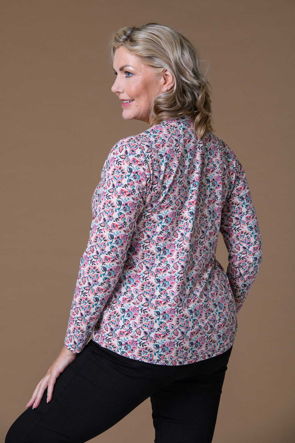 Pintuck Print Top Cream