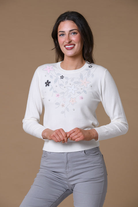 Placement Flower Sweater KP177606 CREAM