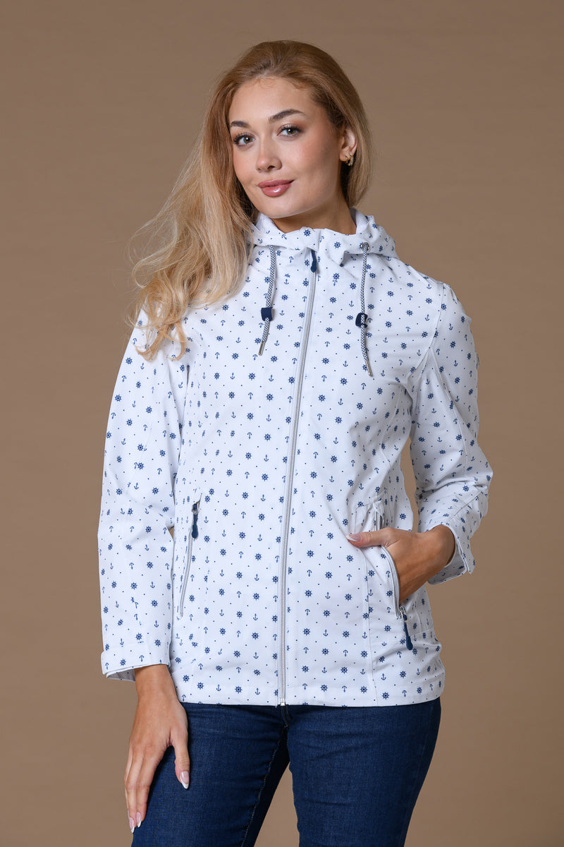 Nautical Print Waterproof Jacket WHITE – Paco