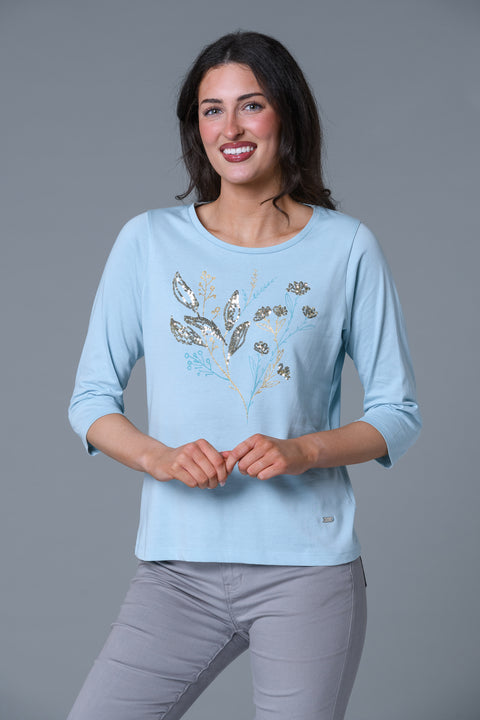 Square Glitter Detail Tee BLUE