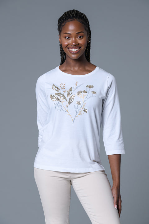 Square Glitter Detail Tee WHITE