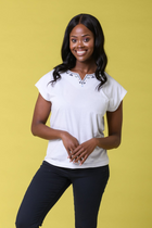 Embroidery Trim Notch Tee WHITE