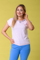 Embroidery Trim Notch Tee PINK