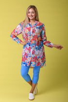 Flower Tunic Blouse BLUE/RED