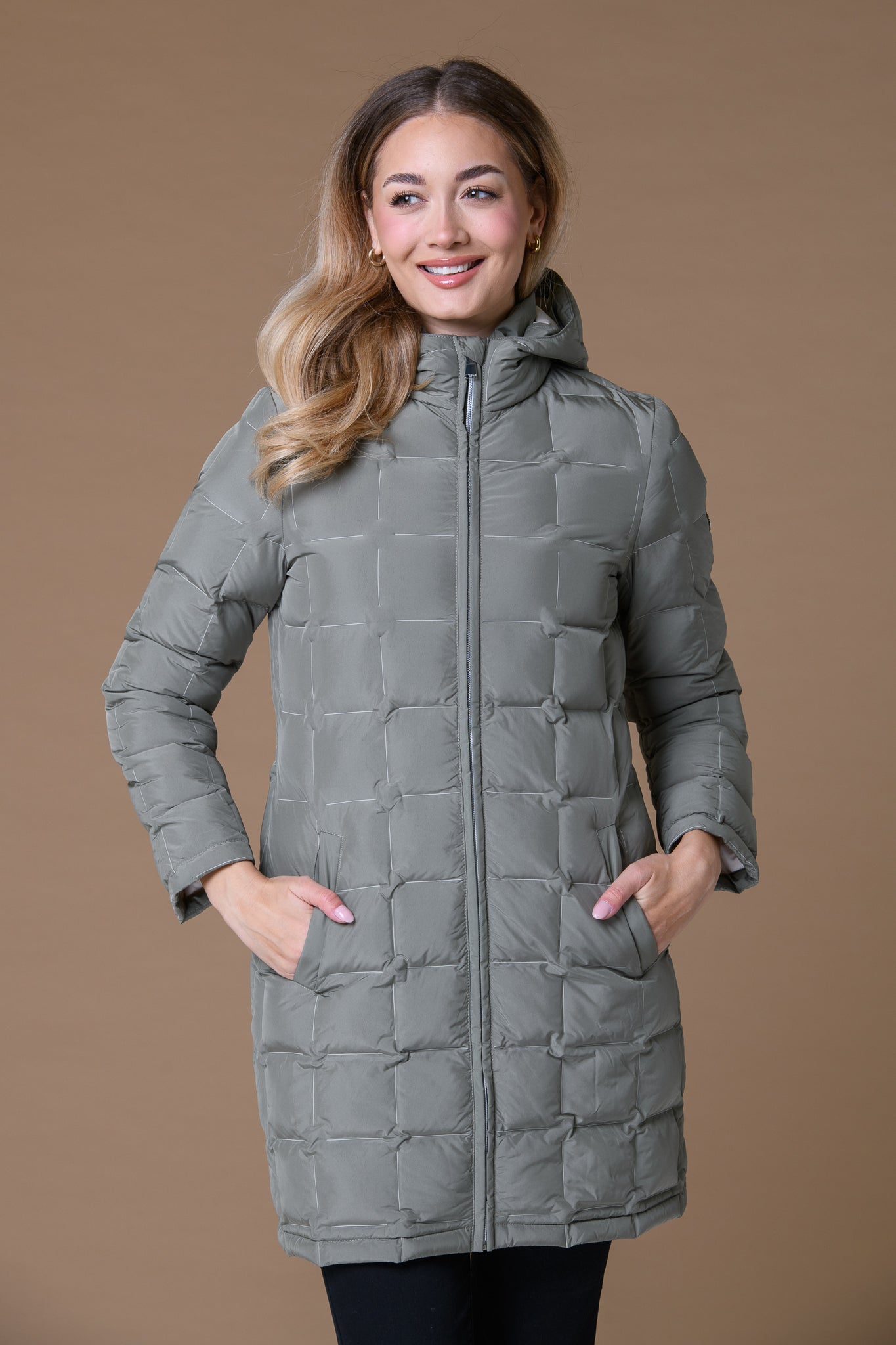 Contrast Stitch Print Jacket Olive/stone