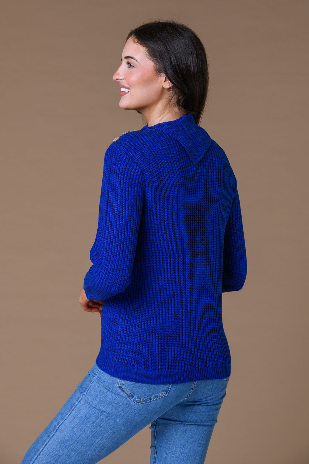 Diagonal Neck Cable Sweater Cobalt