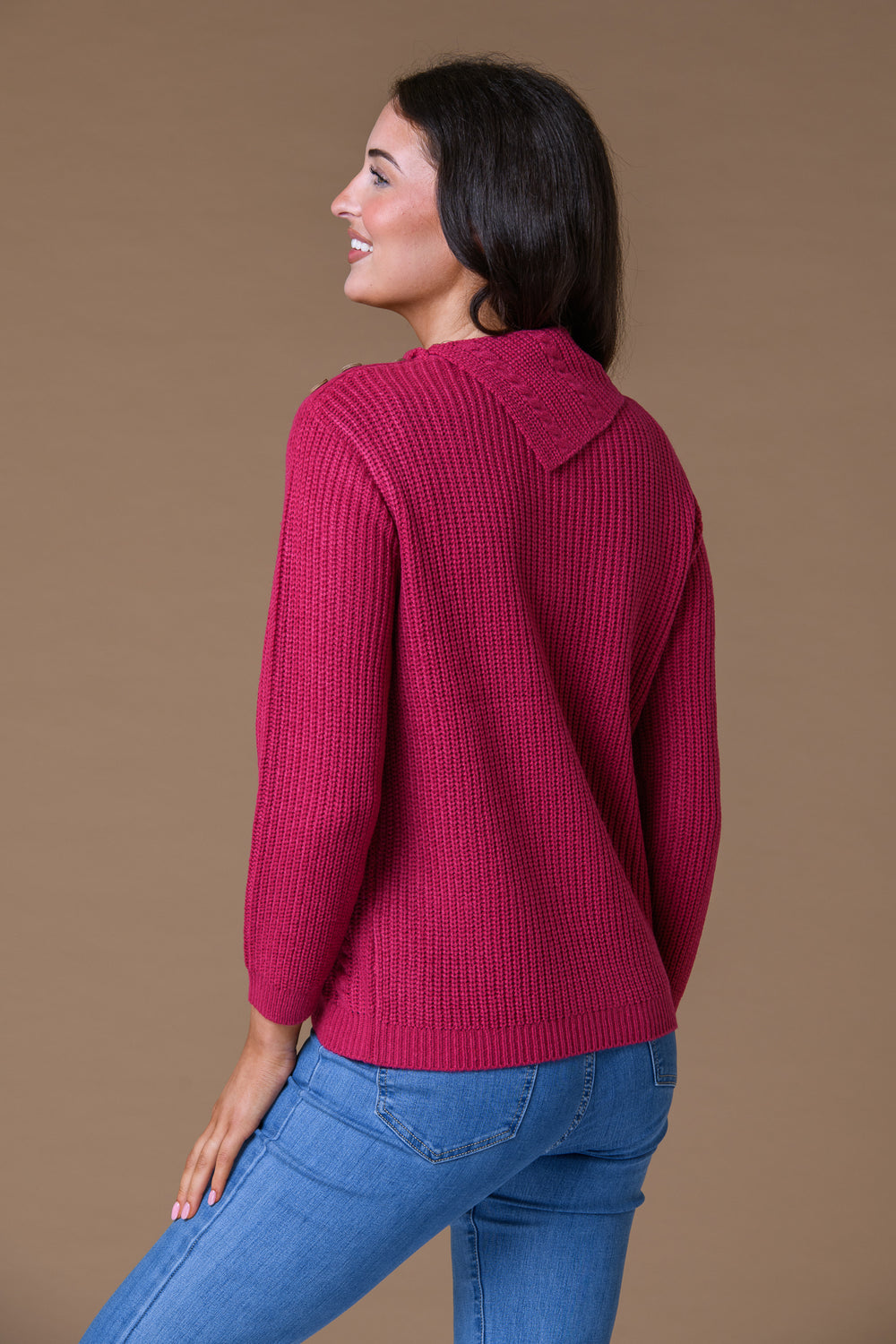 Diagonal Neck Cable Sweater Pink