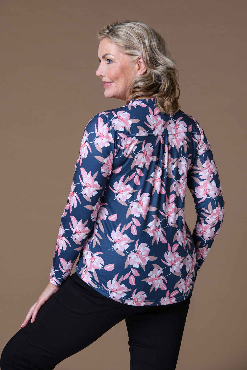 Nehru Collar Print Top HIBISCUS Blue