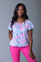 Tie Neck Gypsy Top Aqua Pink