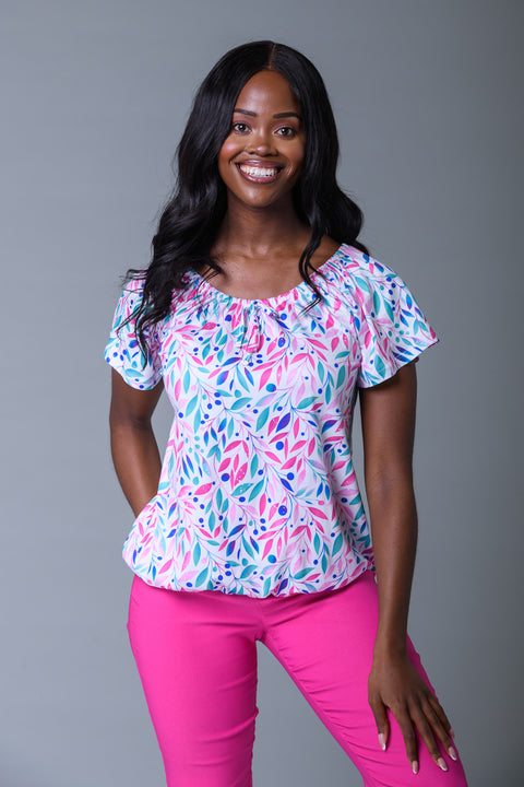 Tie Neck Gypsy Top Aqua Pink