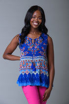 Sleeveless Print Crinkle Top BLUE