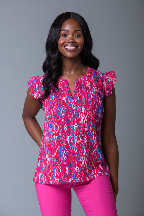 Frill Sleeve Crinkle Top PINK