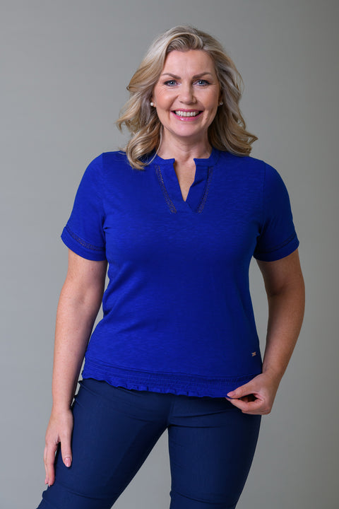 Blouson Crochet Trim Tee BLUE