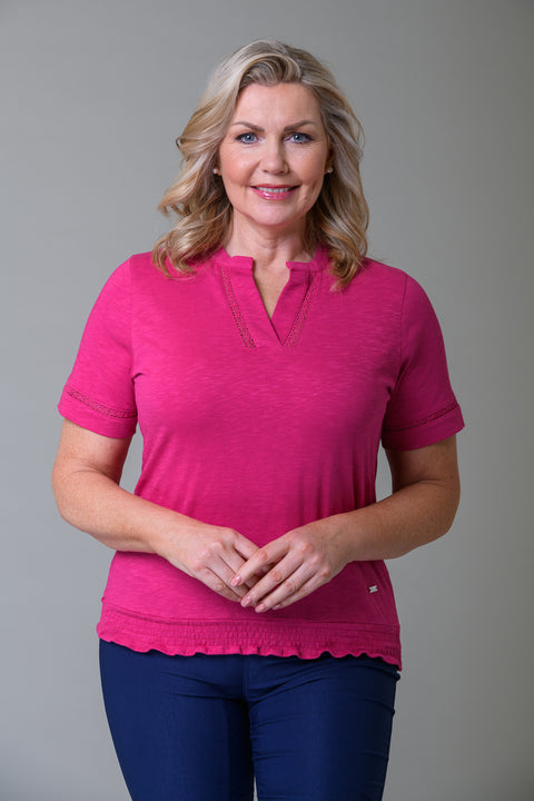 Blouson Crochet Trim Tee PINK