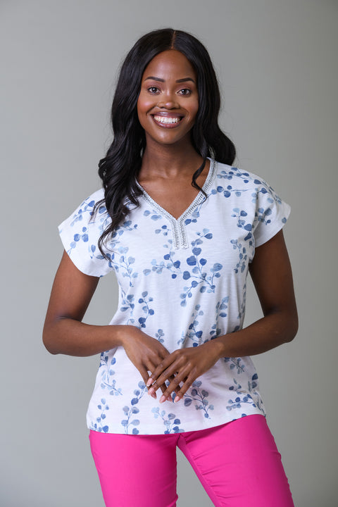 Plait Trim Print Tee BLUE