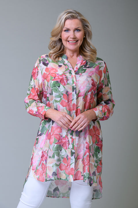 Green Flower Tunic Blouse GREEN