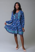 Bohemian Knee Length Dress D510834 NAVY