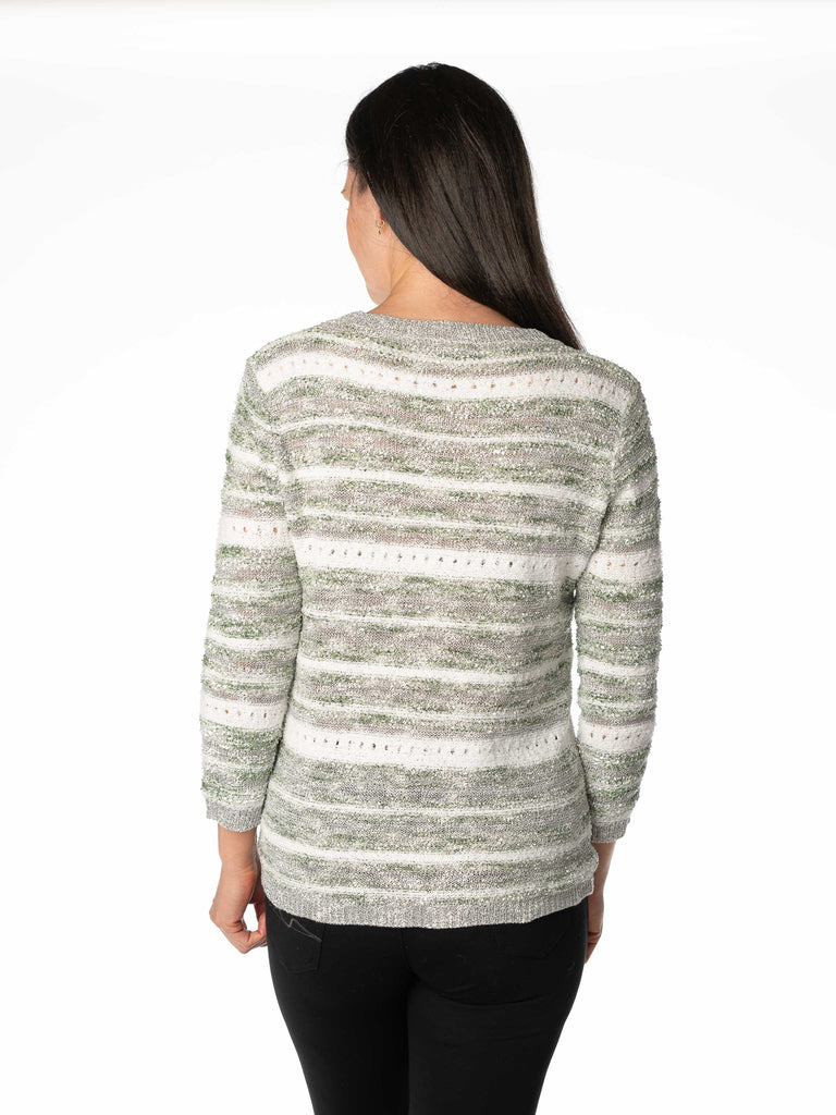 PASTEL STRIPE JUMPER ROUND NECK 3/4 SL OLIVE WHITE JU30283-N/A-Paco
