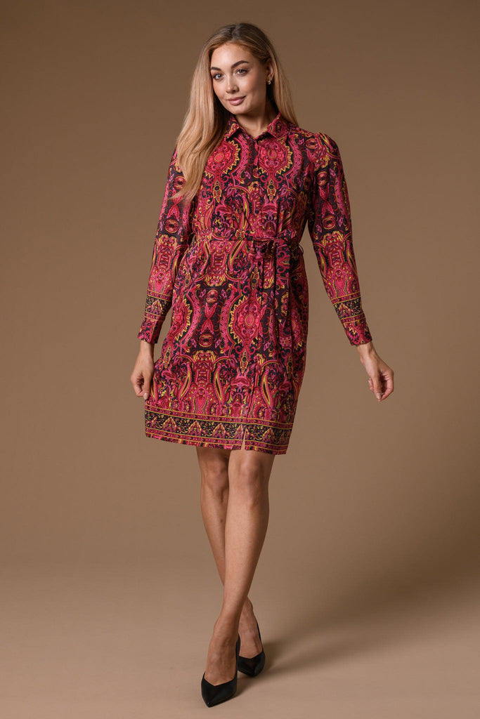 Paisley Knee Length Shirt Dress-Dresses-Paco