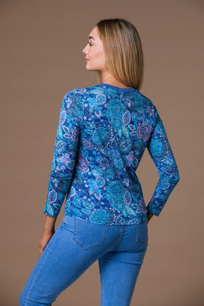 Paisley Print Burnout Long Sleeve Top-Tops-Paco