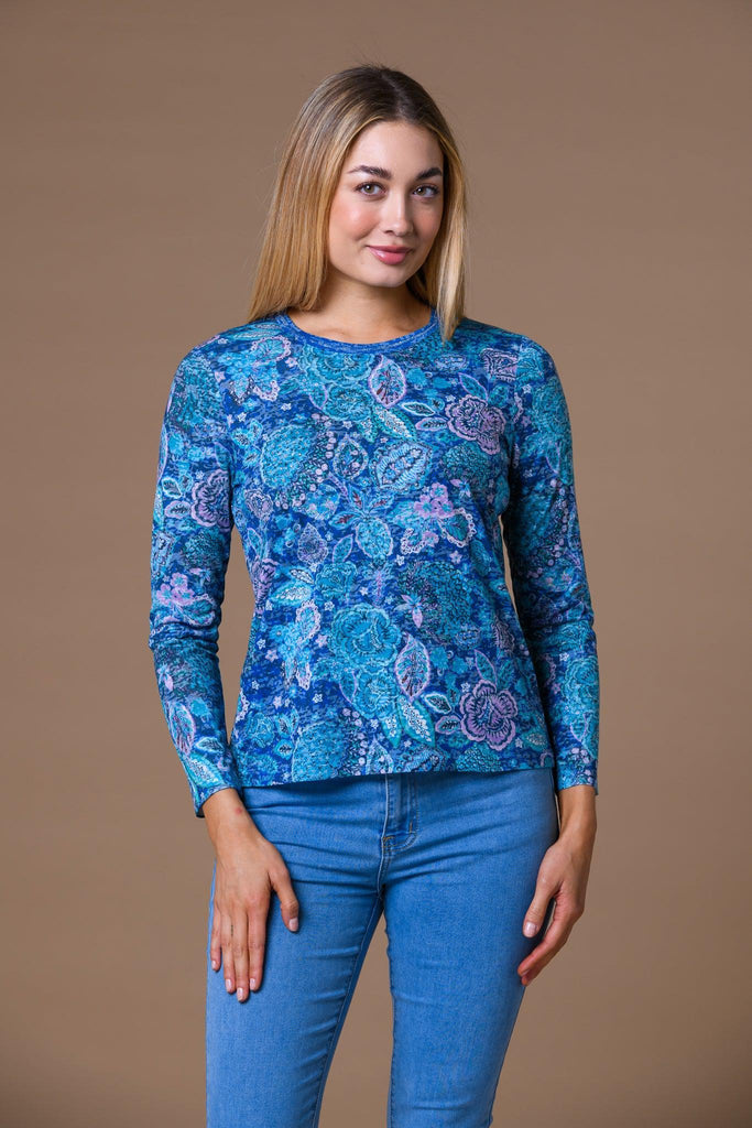 Paisley Print Burnout Long Sleeve Top-Tops-Paco