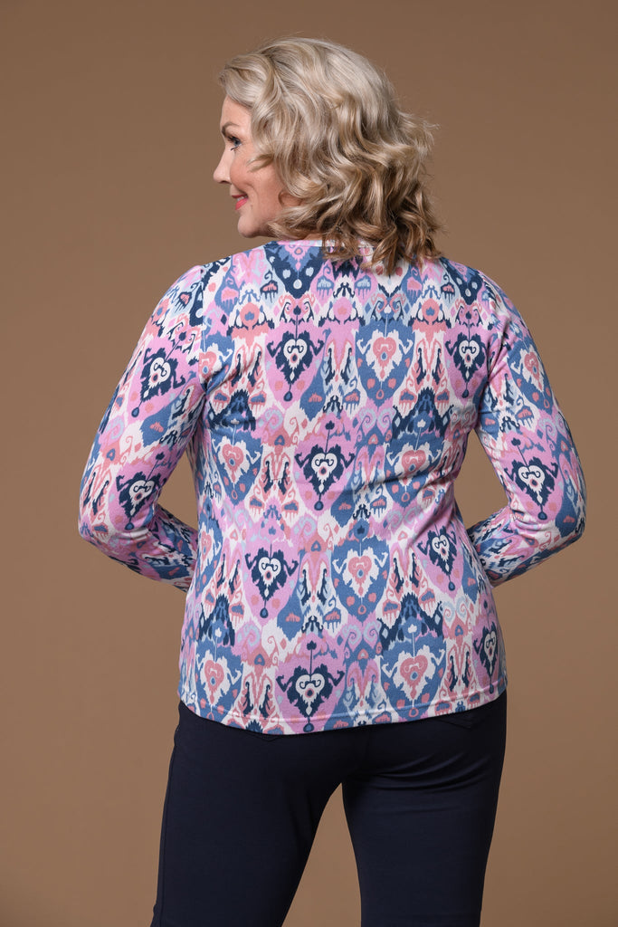 Paradise Print Brushed Top-Blue/Pink-Tops-Paco