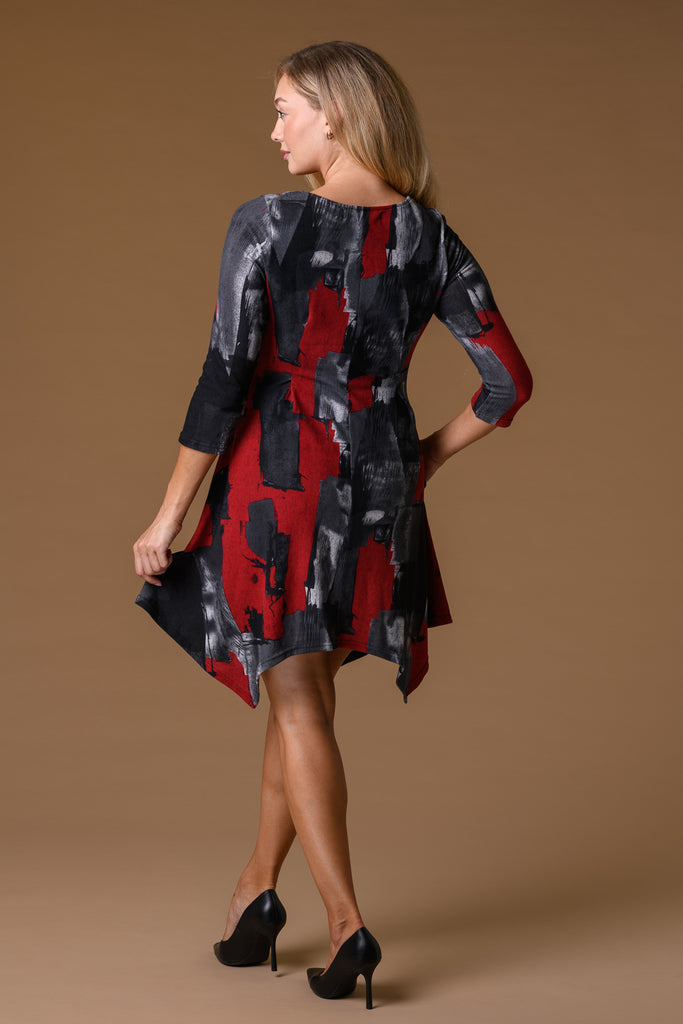 Patchwork Pocket Dip Hem Dress D172676 RED/BLACK-Dresses-Paco