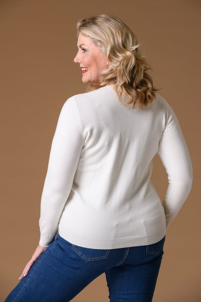 Pearl Front Rib Sweater - Cream-Knitwear-Paco
