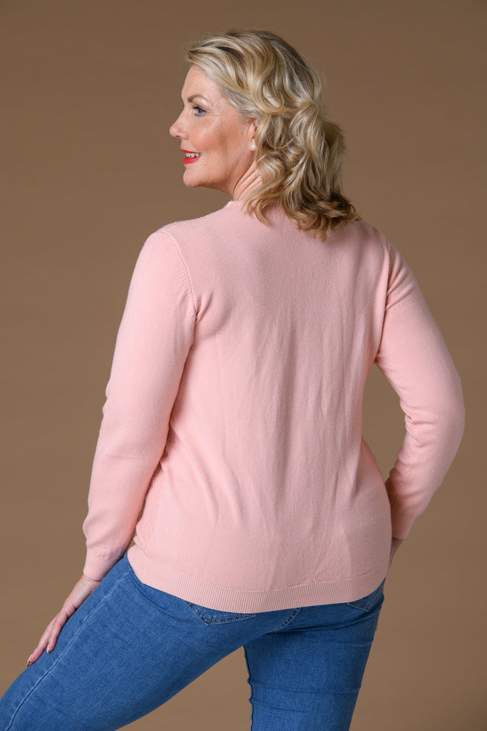 Pearl Front Rib Sweater- Pink-Knitwear-Paco