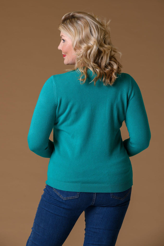 Pearl Front Rib Sweater - Teal-Knitwear-Paco