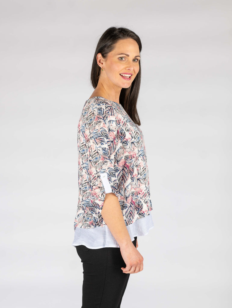 Pink Leaf Flower Layered Top-Tops-Paco
