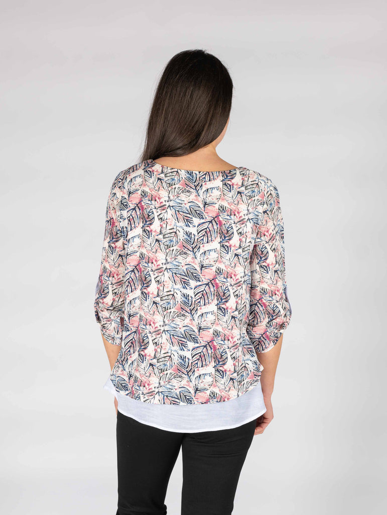 Pink Leaf Flower Layered Top-Tops-Paco
