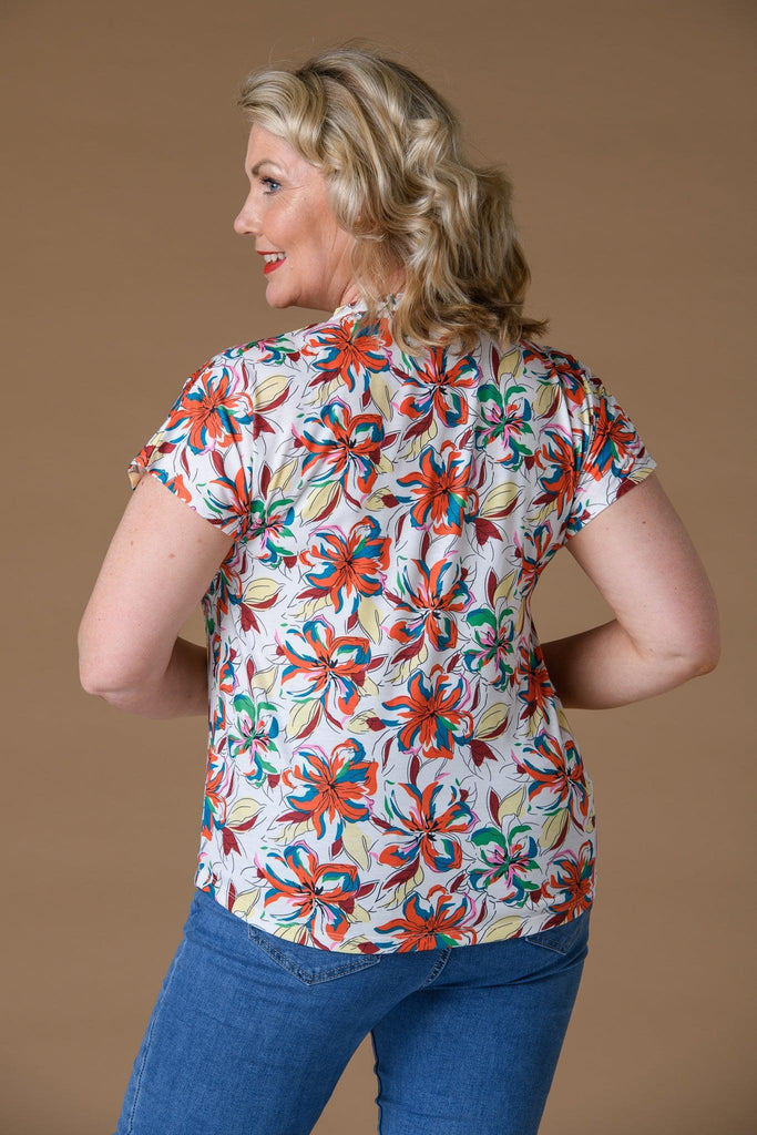 Pleat Front Print Tee - Red-T Shirts-Paco