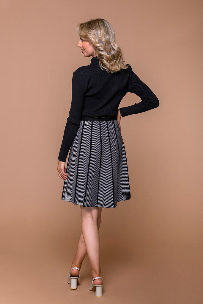 Pleat Monochrome Dress- Black-Dresses-Paco