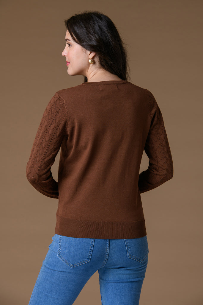 Pointelle Cardi - Brown-cardigan-Paco