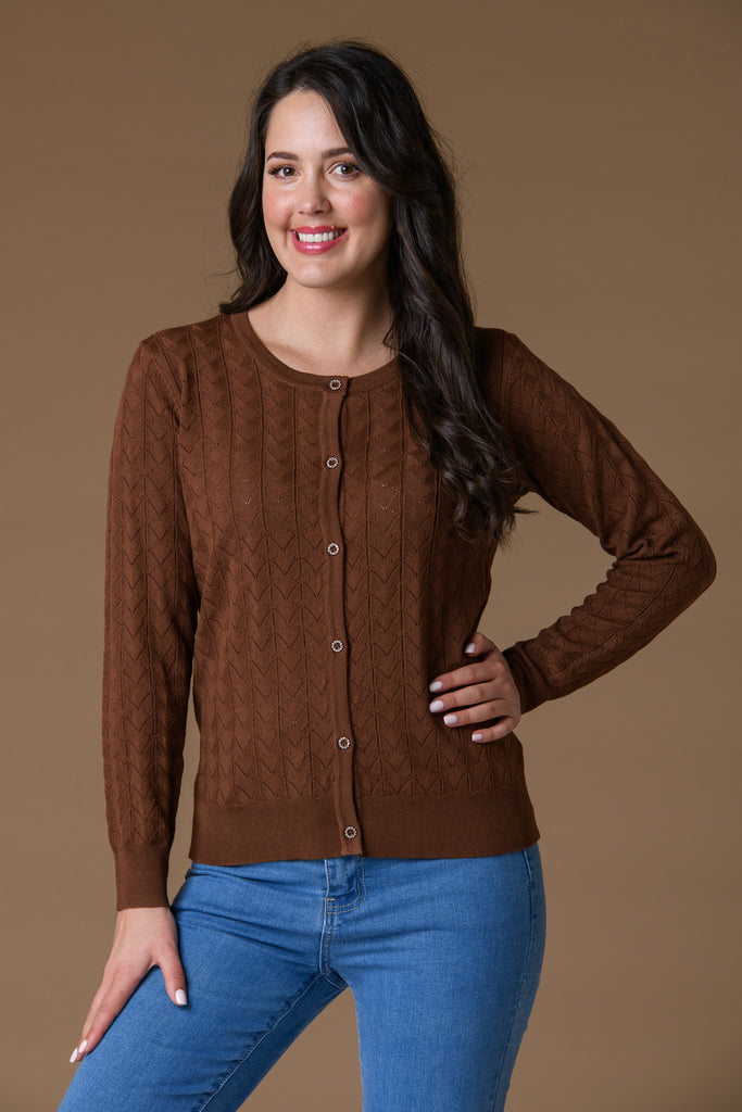 Pointelle Cardi - Brown-cardigan-Paco